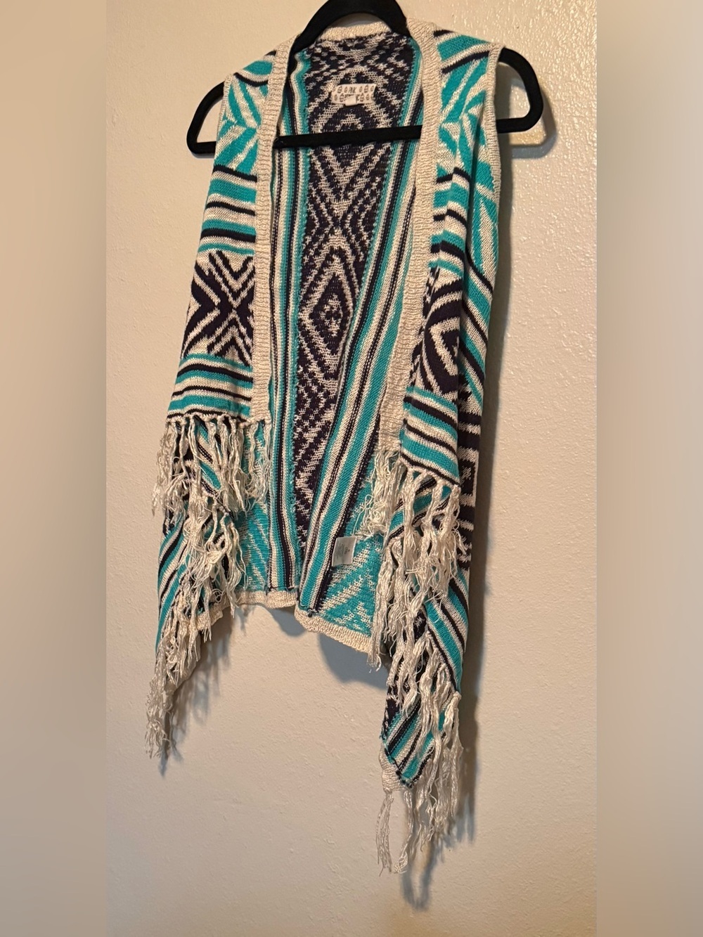 Pink Republic Aztec Fringe Open Front Cardigan Vest Sweater Small - Picture 4 of 6